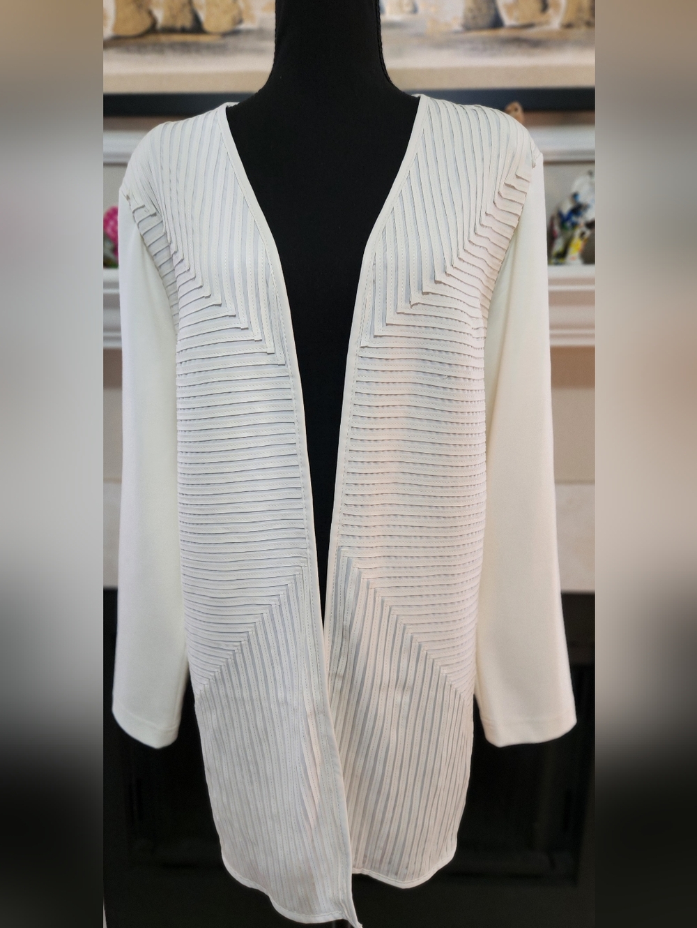 Chico's Cream Open-Front Faux Leather Jacet